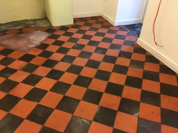 Quarry tiled floor in Oswestry after cleaning