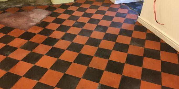 Quarry tiled floor in Oswestry after cleaning